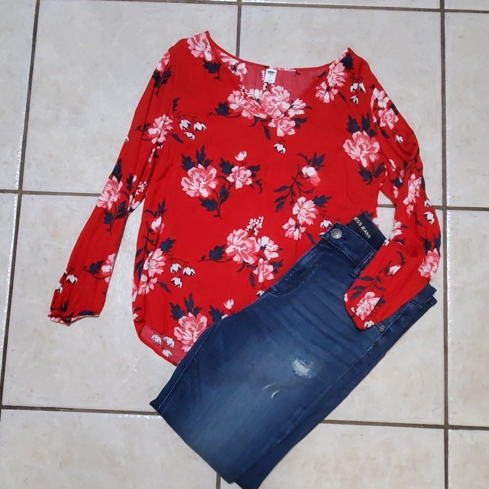 Old Navy Red Floral Blouse